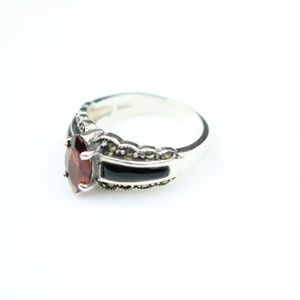 925 Silver Art Deco Garnet Ring - Size US 6 1/2